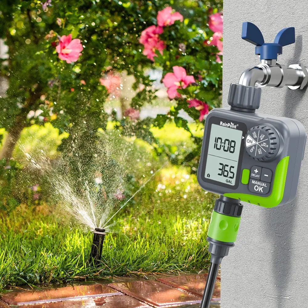 2 en 1 - Programador de Riego Automático + Flujómetro de agua