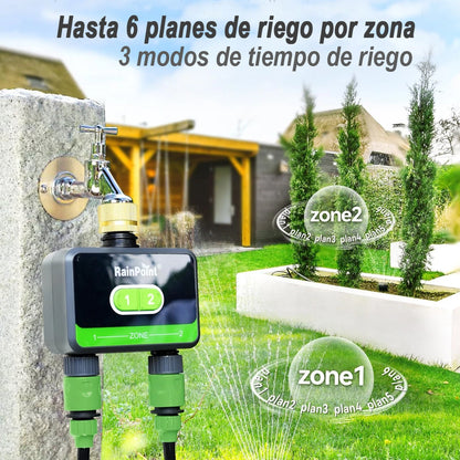 Programador de riego automático 2 zonas - Bluetooth + App Rainpoint