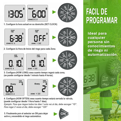 Programador de Riego Automático digital - 2 zonas / estaciones
